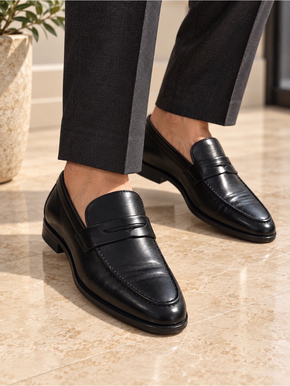 New York & Company Black Leather Penny Loafers for Men